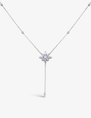 Carat London Womens Silver Camelia Flower-shaped Sterling Silver And Cubic Zirconia Pendant Necklace