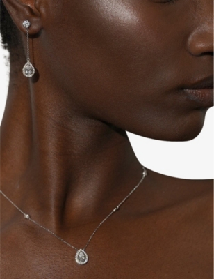 Carat London Womens Silver Bee Borderset Pear-shaped Sterling Silver And Cubic Zirconia Drop Earring In Silver