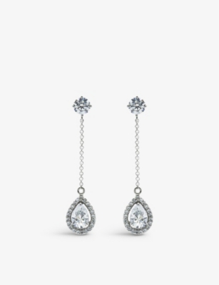 Carat London Womens Silver Bee Borderset Pear-shaped Sterling Silver And Cubic Zirconia Drop Earring