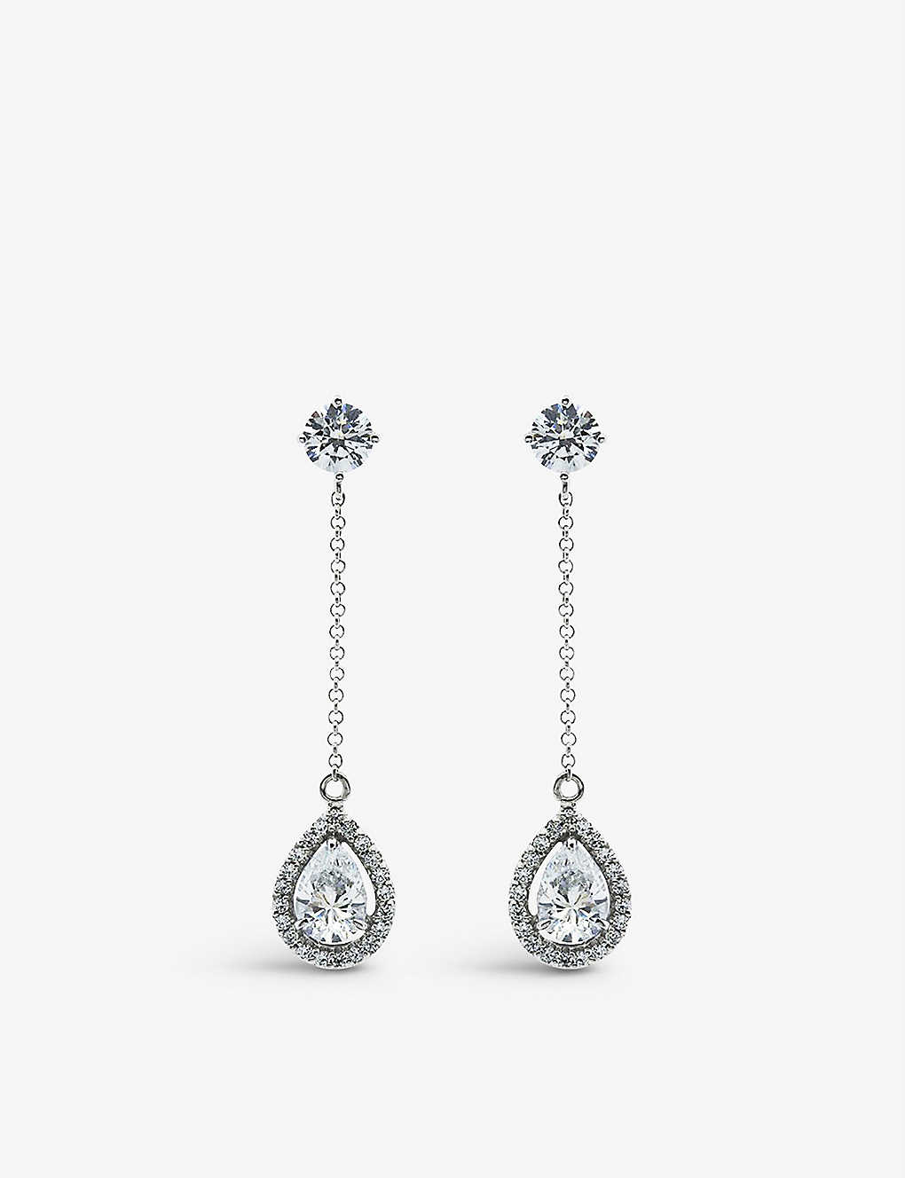 Carat London Womens Silver Bee Borderset Pear-shaped Sterling Silver And Cubic Zirconia Drop Earring