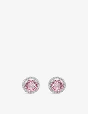 Carat London Womens Silver Gwyn Round Sterling-silver And Cubic Zirconia Stud Earrings