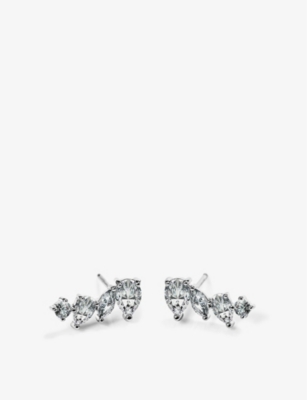 Carat London Womens Silver Abigail Sterling-silver And Cubic Zirconia Stud Earrings