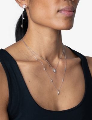 Carat London Womens Silver Nova Star-shaped Sterling Silver And Cubic Zirconia Drop Earrings In Silver