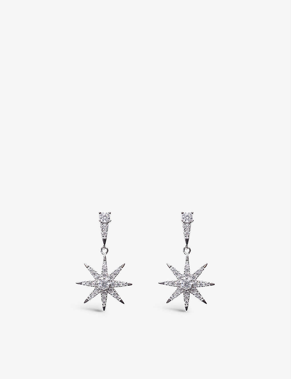 Carat London Womens Silver Nysa Star-shaped Sterling Silver And Cubic Zirconia Drop Earrings
