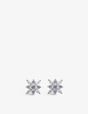 CARAT LONDON: Snowflower sterling silver and cubic zirconia stud earrings