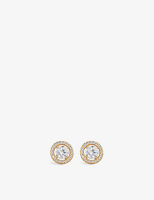 CARAT LONDON: Gwen round-shaped yellow gold-plated vermeil sterling silver and 0.45ct cubic zirconia stud earrings
