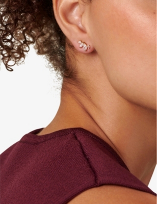 CARAT LONDON: Kira yellow gold-plated vermeil sterling silver and cubic zirconia stud earrings