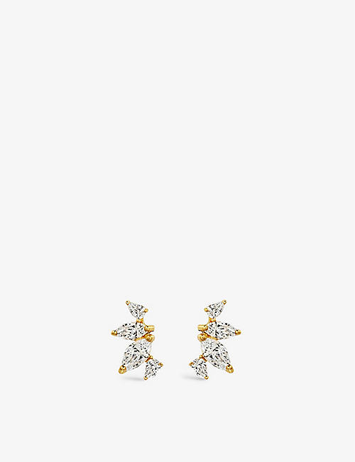 CARAT LONDON: Kira yellow gold-plated vermeil sterling silver and cubic zirconia stud earrings