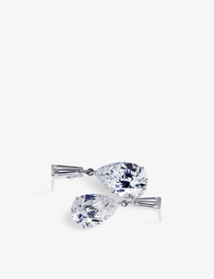 CARAT LONDON: Alison 9ct white-gold cubic zirconia drop earrings