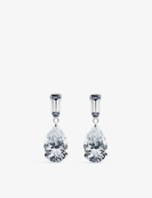 CARAT LONDON: Alison 9ct white-gold cubic zirconia drop earrings
