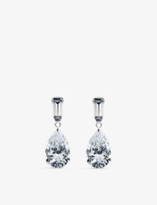 Carat London Womens Silver Alison 9ct White-gold Cubic Zirconia Drop Earrings