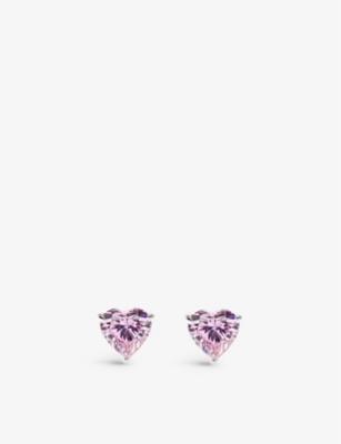 CARAT LONDON: Camden heart-shaped 9ct white-gold and pink cubic zirconia stud earrings