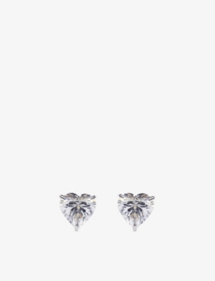 Carat London Womens Silver Camden Heart 9ct White-gold And Cubic Zirconia Stud Earrings