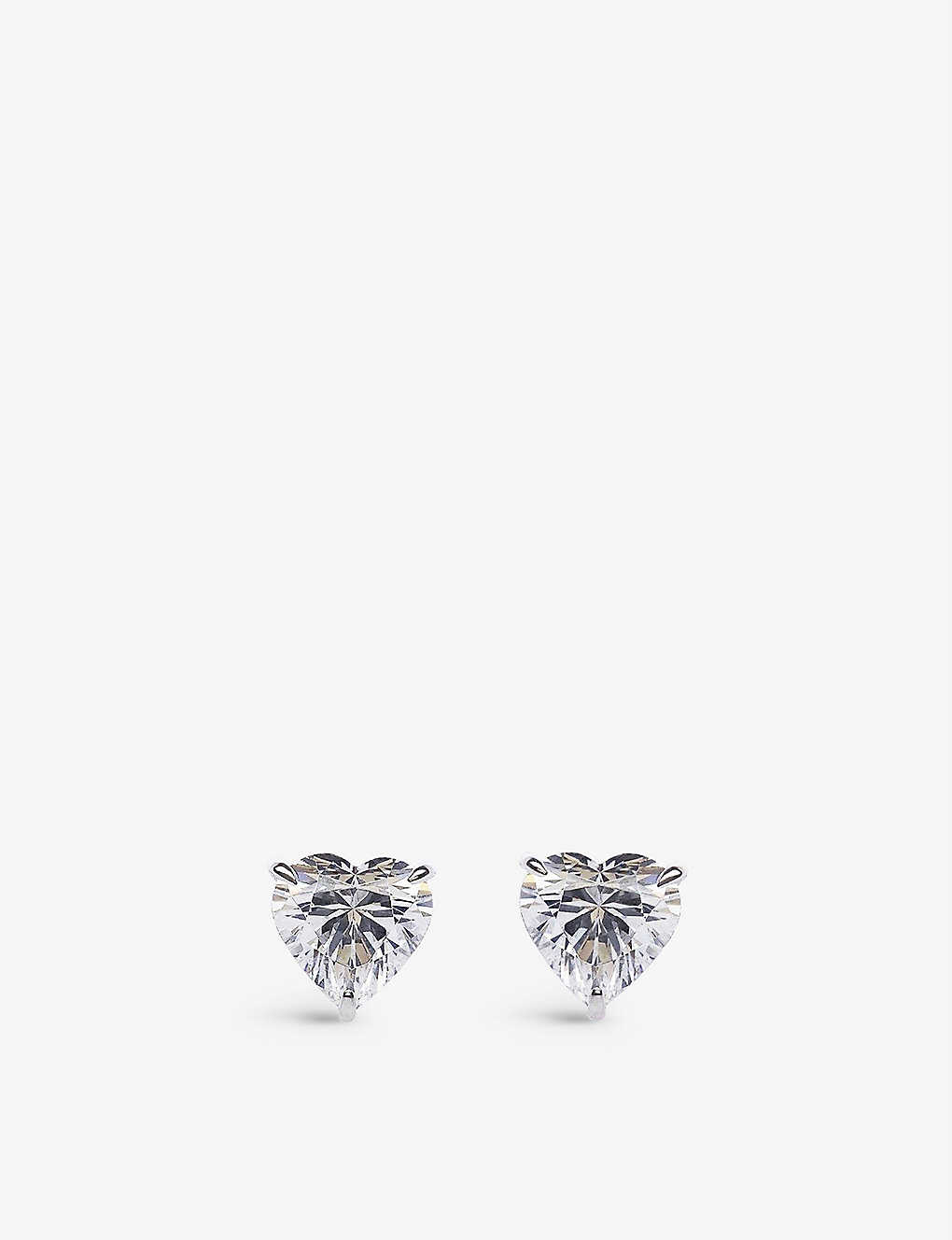 Carat London Womens Silver Camden Heart 9ct White-gold And Cubic Zirconia Stud Earrings