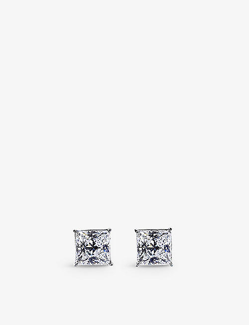 CARAT LONDON: Chester 9ct white-gold and cubic zirconia stud earrings