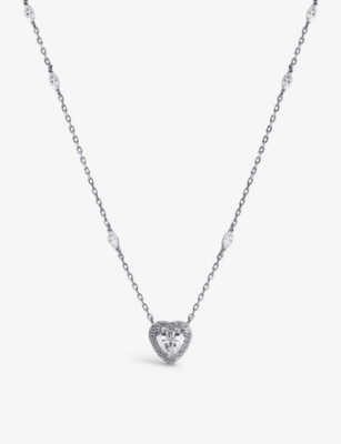 Carat London Womens Silver Cora Heart Sterling-silver And Cubic Zirconia Necklace