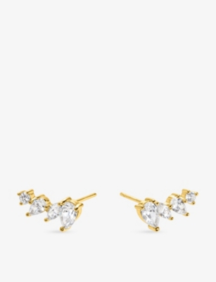 CARAT LONDON WOMENS ABIGAIL 18CT YELLOW GOLD-PLATED VERMEIL STERLING SILVER AND CUBIC ZIRCONIA STUD EARRINGS 63836777