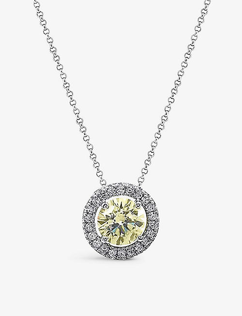 CARAT LONDON: Gwen round sterling silver and 1.25ct eq yellow cubic zirconia pendant necklace
