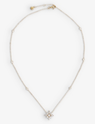 CARAT LONDON: Camelia flower-shaped yellow gold-plated vermeil sterling silver and cubic zirconia pendant necklace