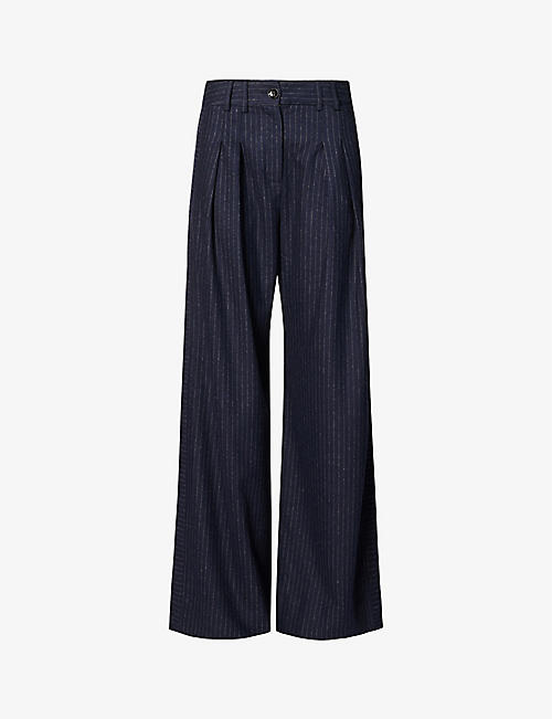 ME AND EM: Chalk Pinstripe wide-leg mid-rise woven trousers