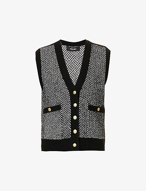 ME AND EM: Chevron-pattern V-neck knitted vest