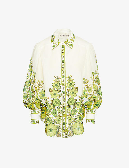 ALEMAIS: Wallis floral-print linen shirt