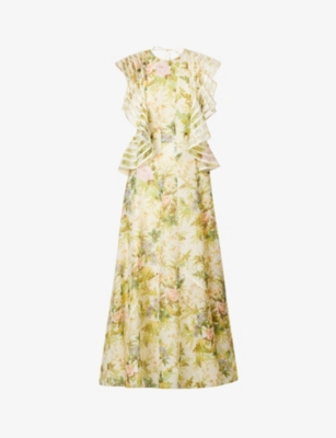 Alemais Eden Floral Linen And Silk Midi Dress In Multi | ModeSens