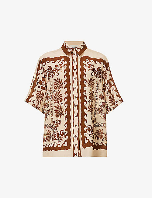 ALEMAIS: Tropic graphic-pattern silk shirt