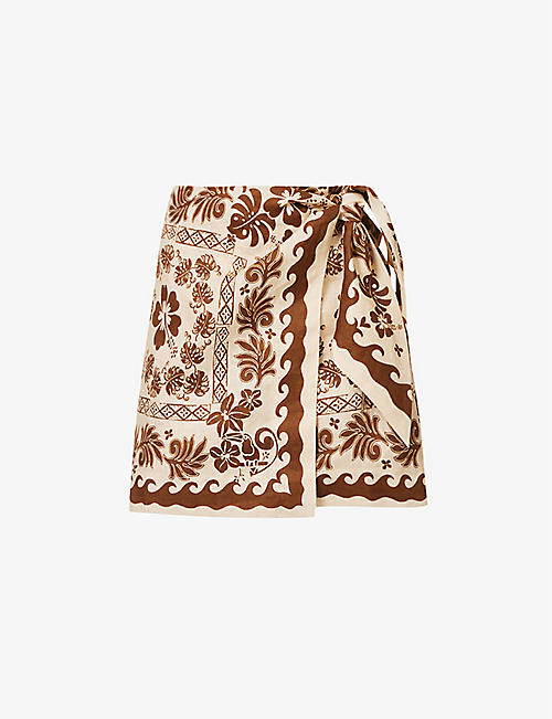 ALEMAIS: Tropic graphic-print linen mini skirt
