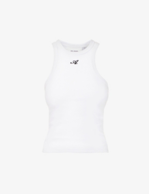 AXEL ARIGATO AXEL ARIGATO WOMEN'S WHITE SIGNATURE BRAND-EMBROIDERED SLIM-FIT STRETCH-COTTON TOP,63856072