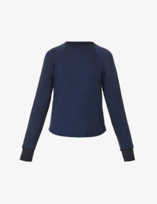 Shop Splits59 Women's Indigo Warm Up Stretch-woven Fleece Sweatshirt In Blue