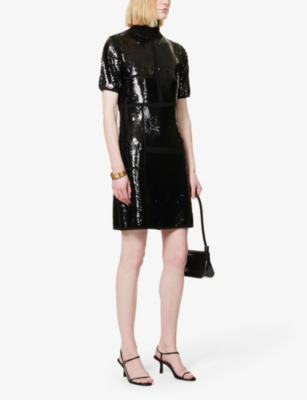 Shop Joseph Womens Black Sequin-embellished Knitted Mini Dress