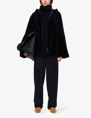 Reversible relaxed-fit shearling hooded jacket