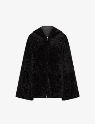 Joseph Womens Black Reversible Relaxed-fit Shearling Hooded Jacket In Black