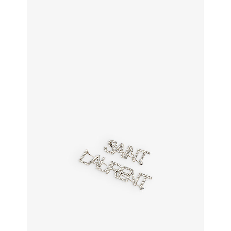 Saint Laurent Silver Metal Brooch Set In Argent