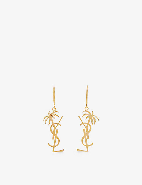 SAINT LAURENT: Logo-embellished metal drop earrings