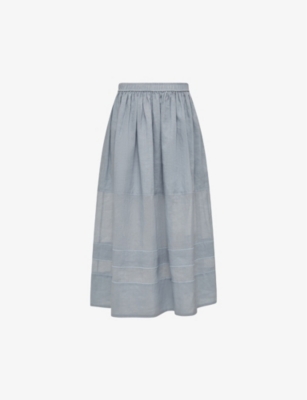 Sully Crinkled Silk-habotai Midi Skirt In Dusty Blue