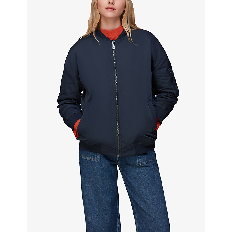 Shop Whistles Women's Navy Maria Recycled-polyester Bomber Jacket In Blue