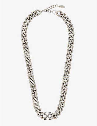 OFF-WHITE C/O VIRGIL ABLOH: Crystal-encrusted arrow-logo brass necklace