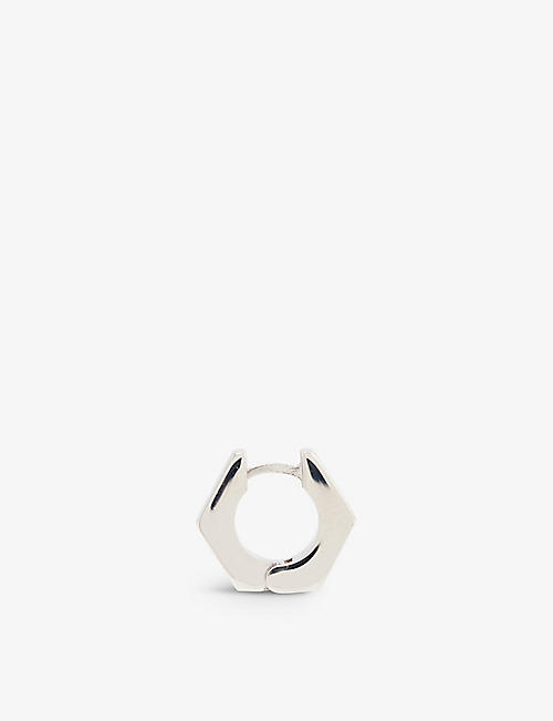 OFF-WHITE C/O VIRGIL ABLOH: Logo-engraved geometric brass single huggie earring