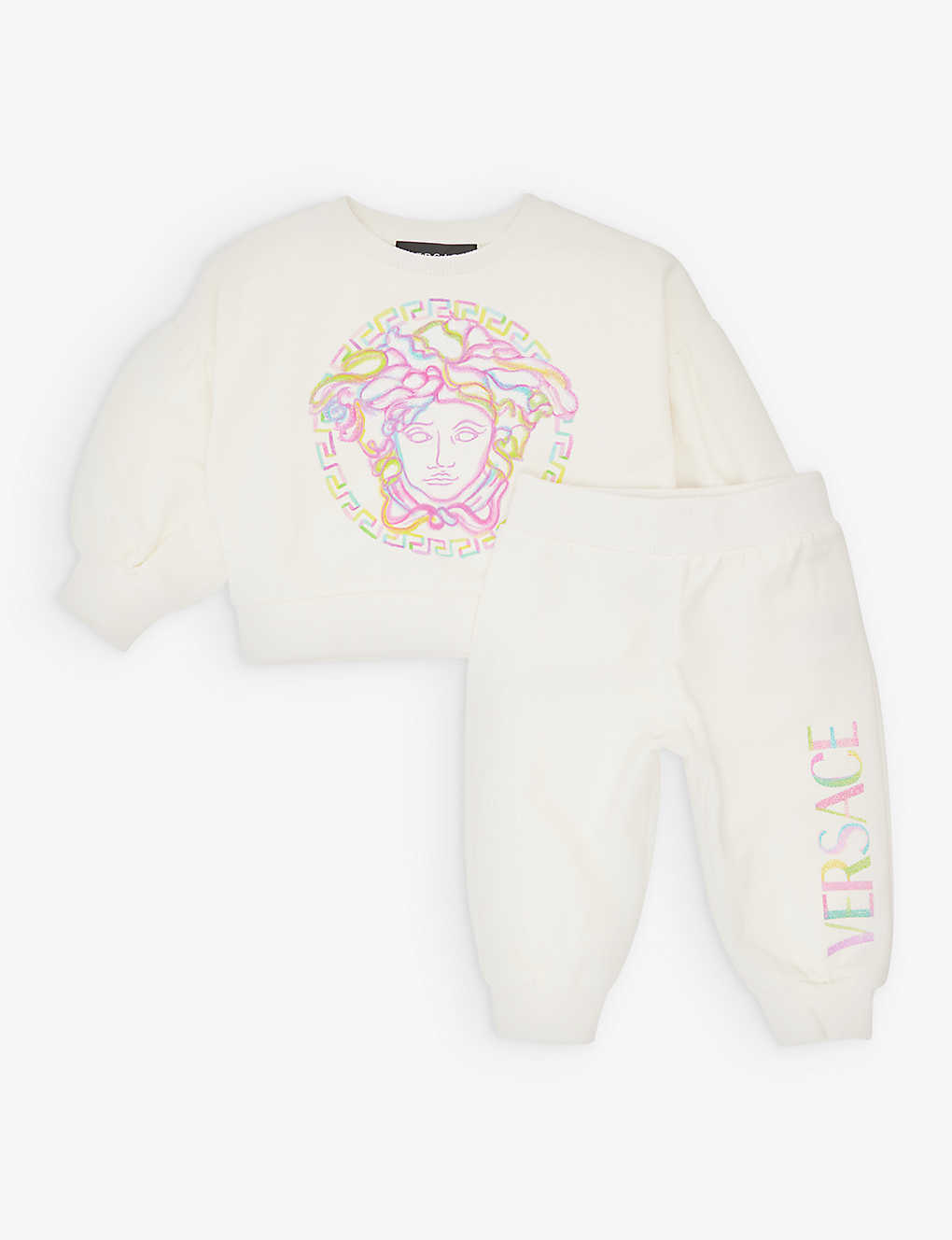 Versace Babies' Medusa Logo-print Stretch-cotton Tracksuit 6-36 Months In Bianco+multicolor