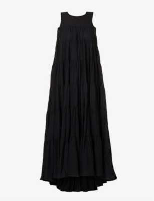 Devotion Twins Womens Black Chalazias Tiered Cotton Maxi Dress In Black