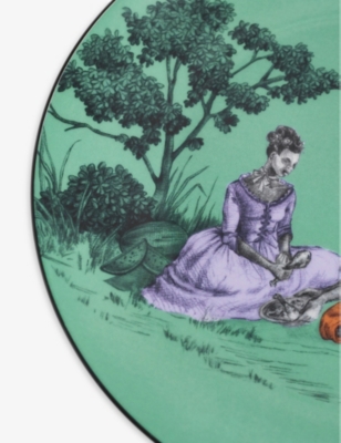 Wedgwood Sheila Bridges Harlem Toile De Jouy Picnic Bone China Accent Plate 20cm In Green