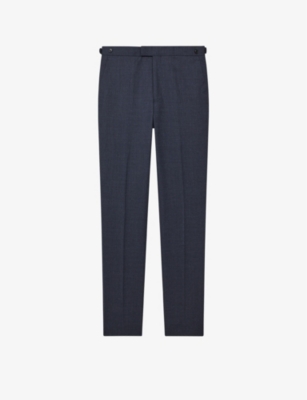 Reiss Mens Navy Dunn Slim-fit Straight-leg Wool Trousers