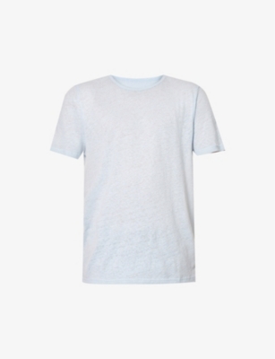Derek Rose Mens Blue Jordan Crewneck Linen T-shirt