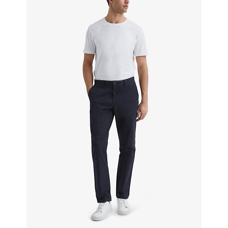 Shop Reiss Pitch Slim-leg Washed-finish Stretch-cotton Chinos In Navy