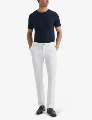 Reiss White Slim Fit Washed Cotton Blend Chinos In White