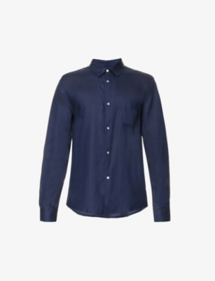 Derek Rose Monaco 2 Long-sleeved Linen Shirt In Blue