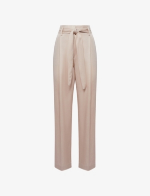 Reiss Womens Neutral Mylie Belted Tapered-leg Woven Trousers
