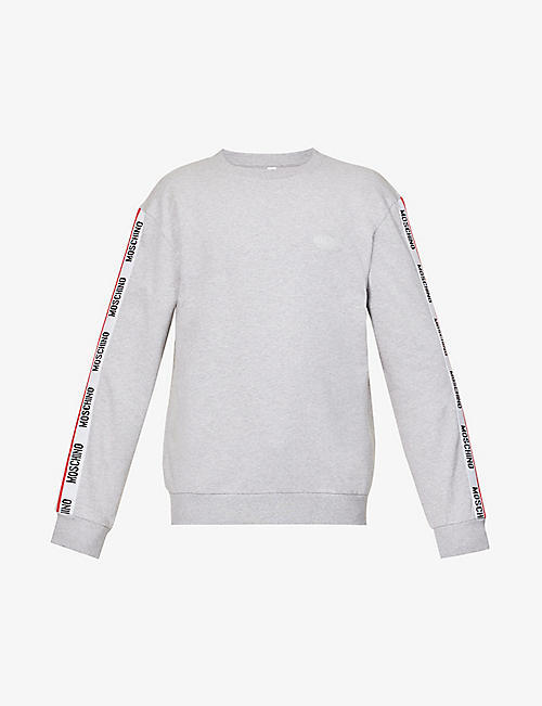 MOSCHINO: Brand-tape crewneck stretch-cotton sweatshirt